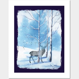 Christmas Stag Scene Posters and Art